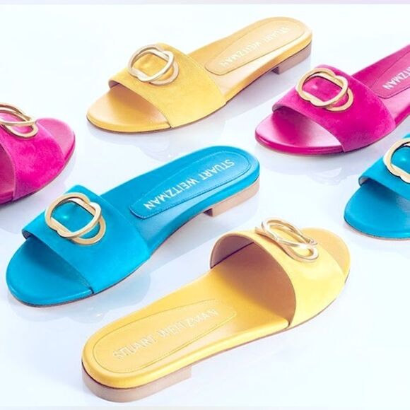 Stuart Weitzman Caios Caicos Suede Slide Sandals in Cerulean Blue size 7 - Picture 1 of 14